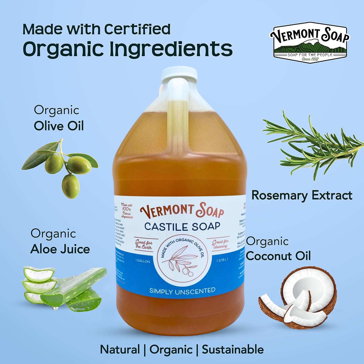 VERMONT SOAP formule concentrée, peu de produit suffit pour nettoyer le corps.