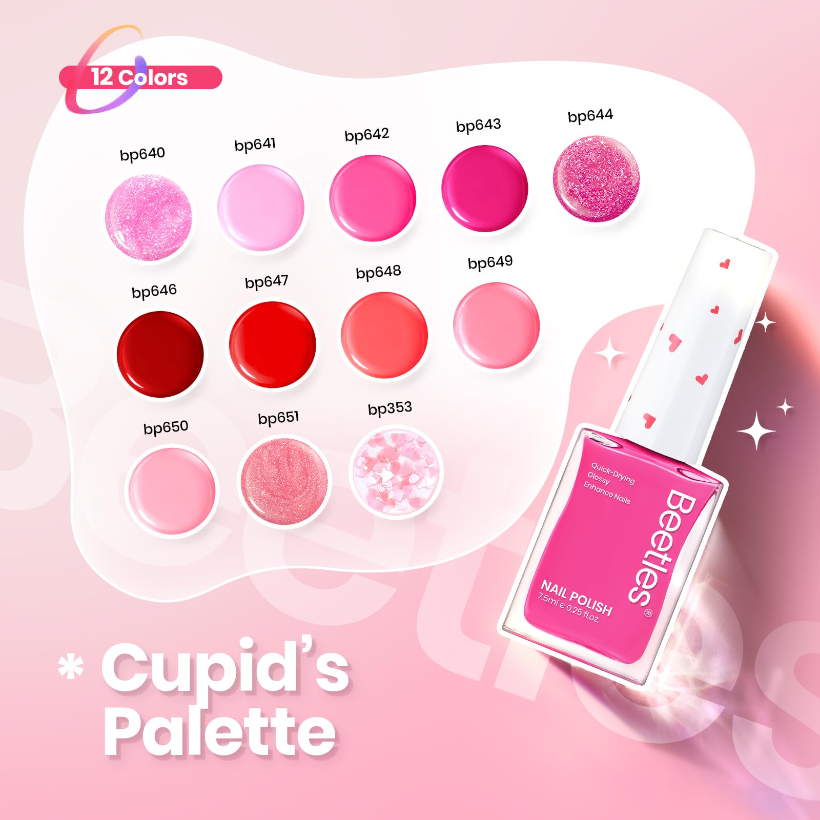 Beetles Gel Polish paillettes amour 3D pour des accents romantiques.