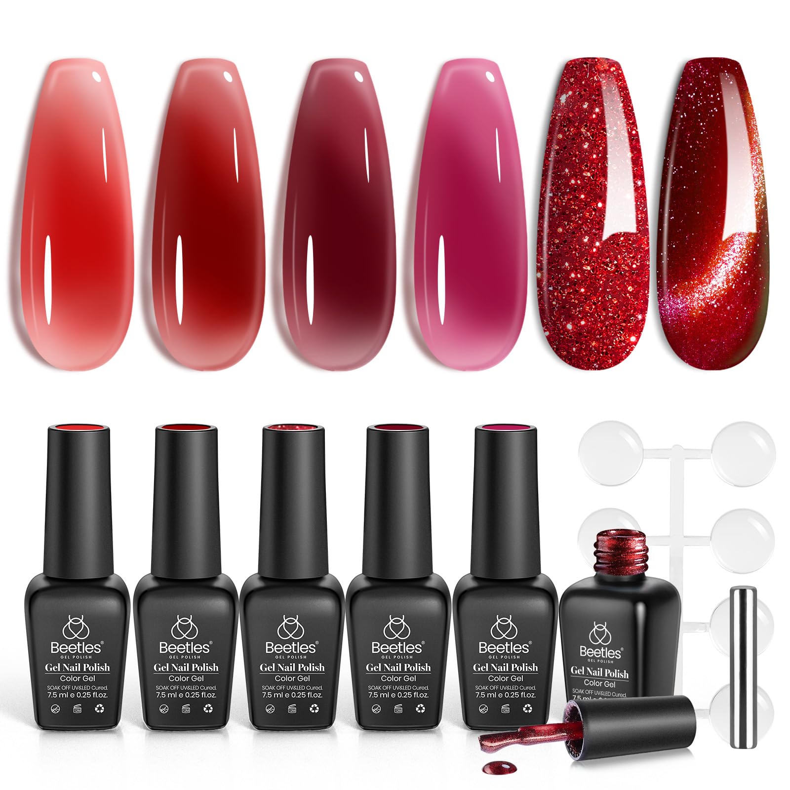 Beetles Red Revival: ensemble de six vernis rouge pour ongles éclatants à domicile.