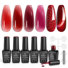 Beetles Red Revival: ensemble de six vernis rouge pour ongles éclatants à domicile.