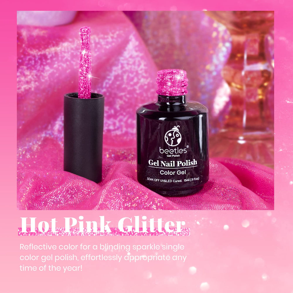 Beetles Gel Polish rose brillant reflétant des reflets, finition lumineuse sous lampe LED.