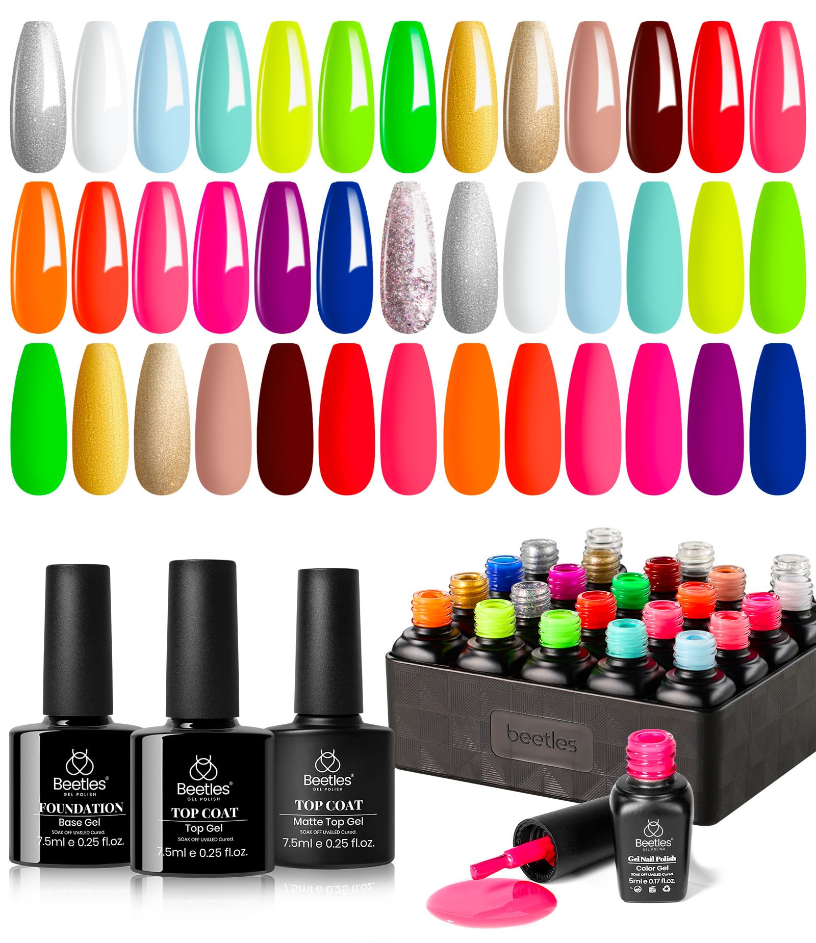 Vernis gel Beetles ensemble 20 couleurs néon pour manucure éclatante et durable