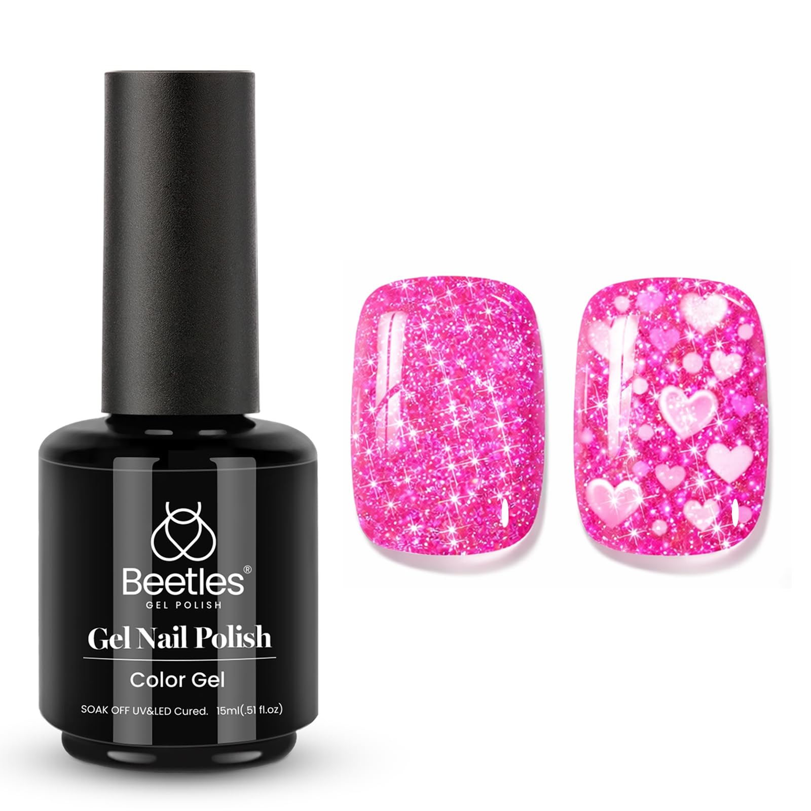 Beetles Gel Polish paillettes Valentine rose, vernis durable et éclatant.