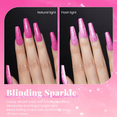 Beetles Gel Polish rose réflectif avec paillettes diamant pour un effet glamour.