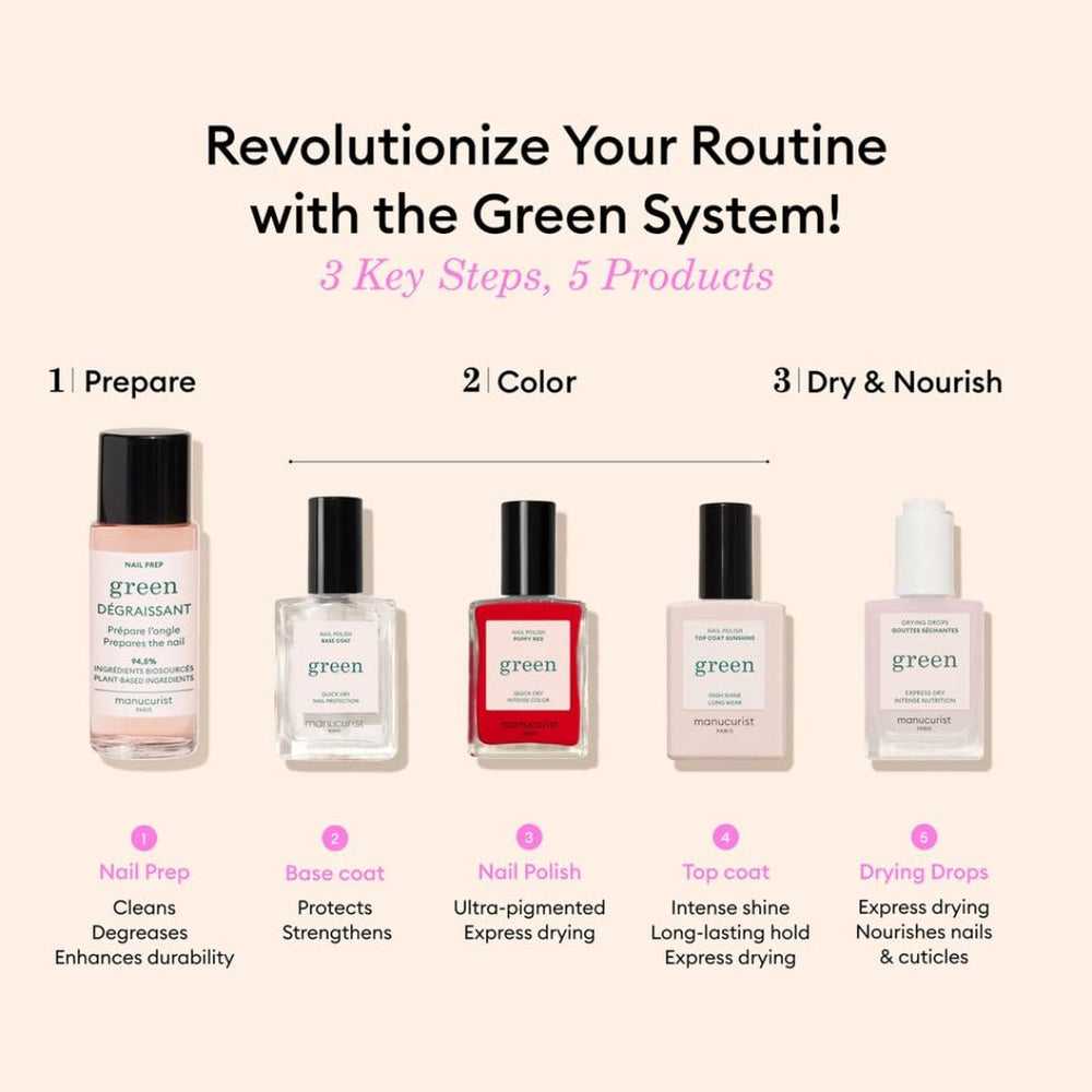 Vernis Rouge Poppy de Manucurist System Green offre une teinte élégante.