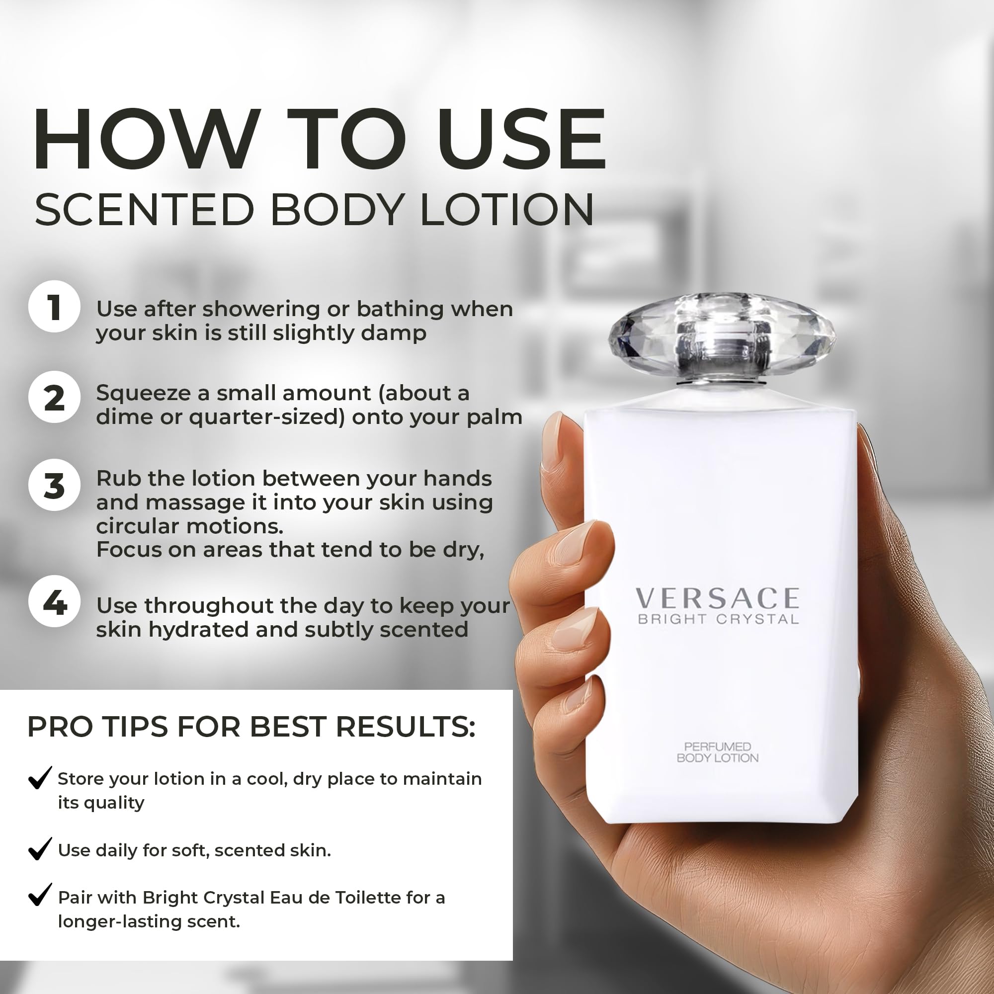 Lait parfumé Versace Bright Crystal adapté à tous types de peau, douceur assurée.