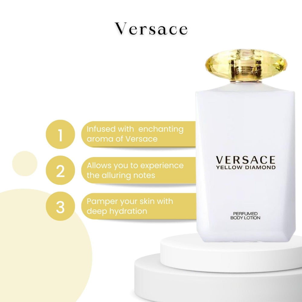 Lait corporel Versace Yellow Diamond, éclat naturel sublimant la peau.