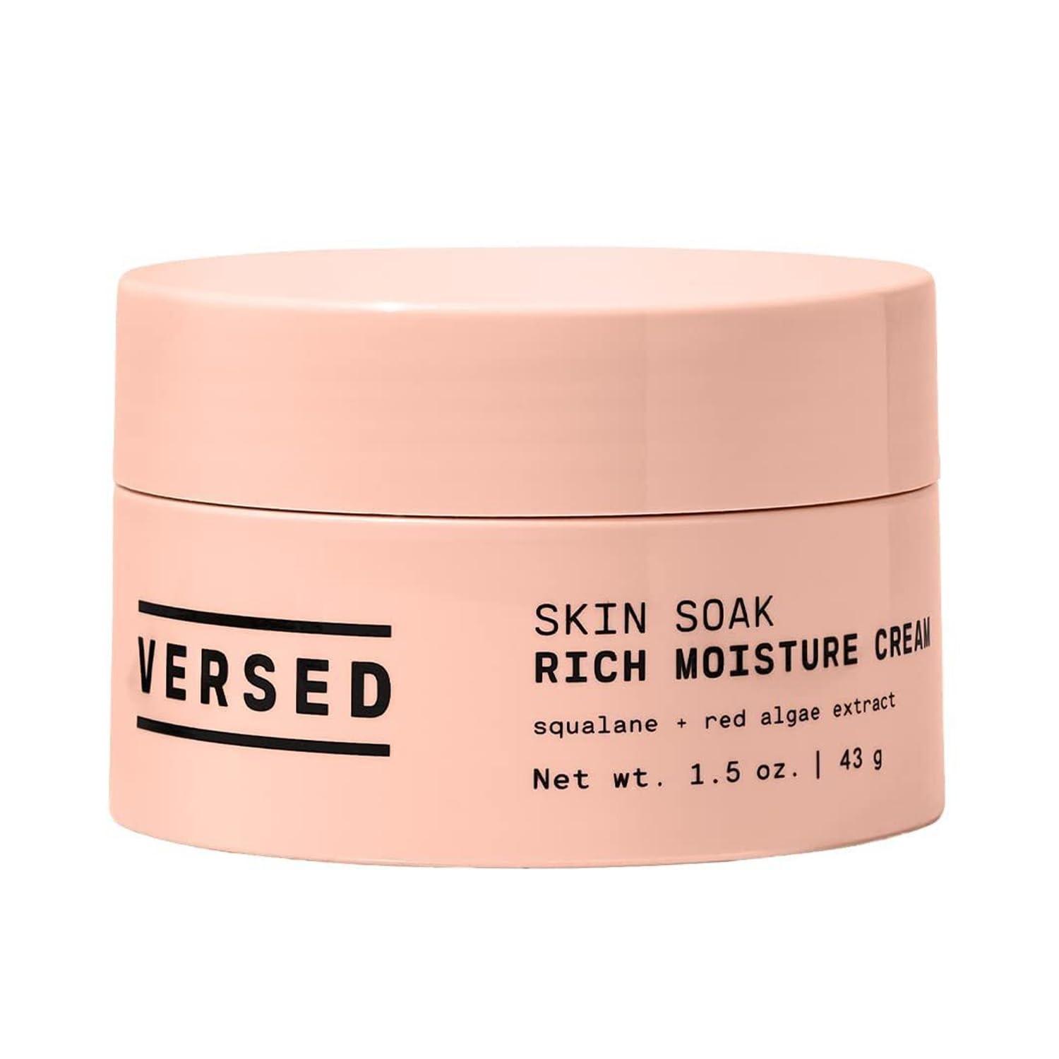 Crème visage Versed Skin Soak en flacon, hydratation douce et non grasse.