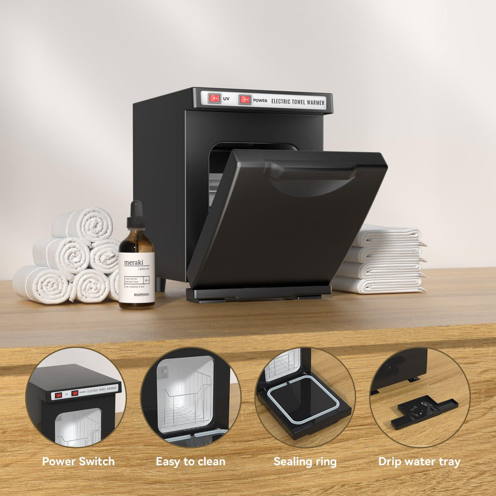 VeryTOP Chauffe-serviettes 5L noir – adapté aux esthéticiens et petits salons professionnels