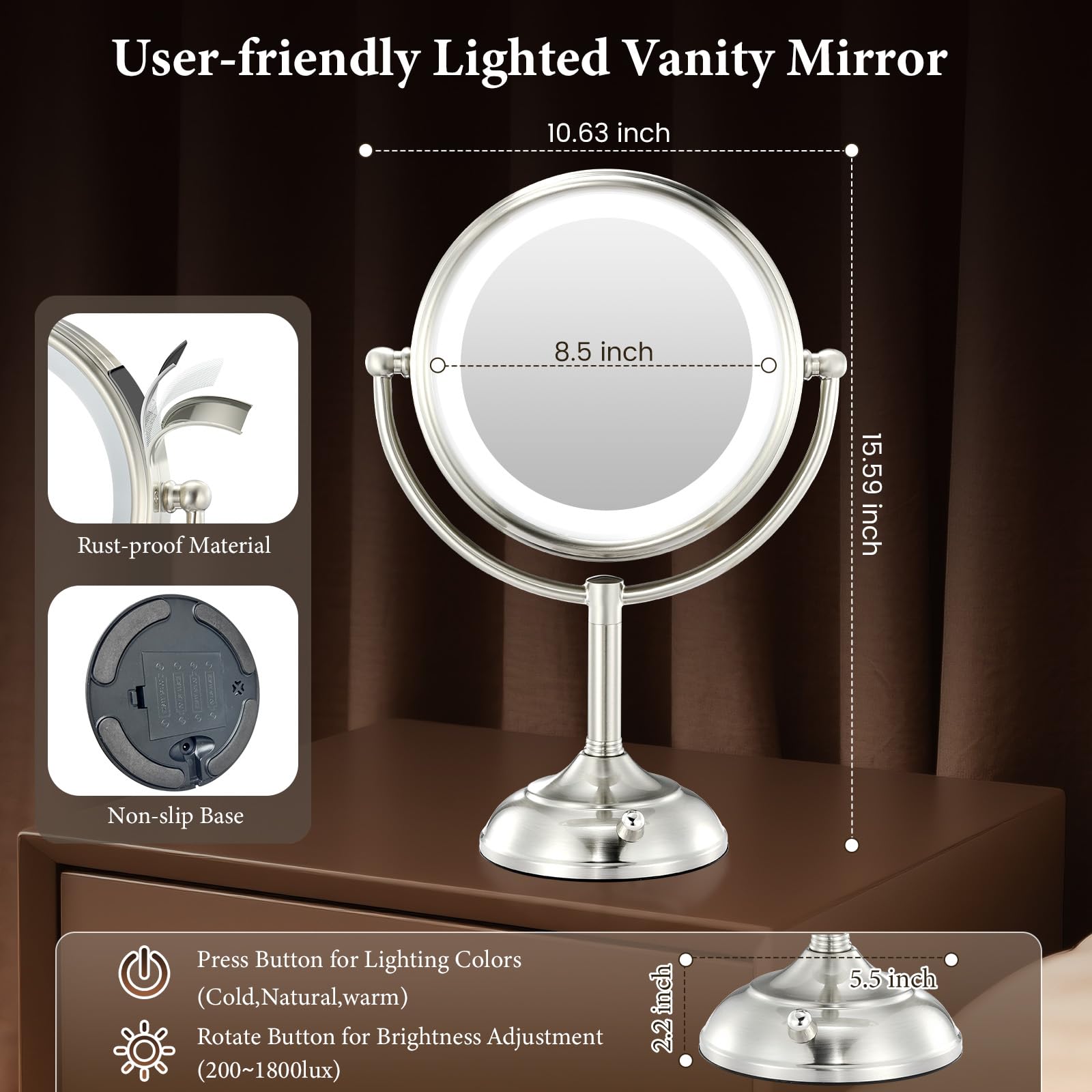 Miroir VESAUR alimentation secteur ou piles offre une grande flexibilité.
