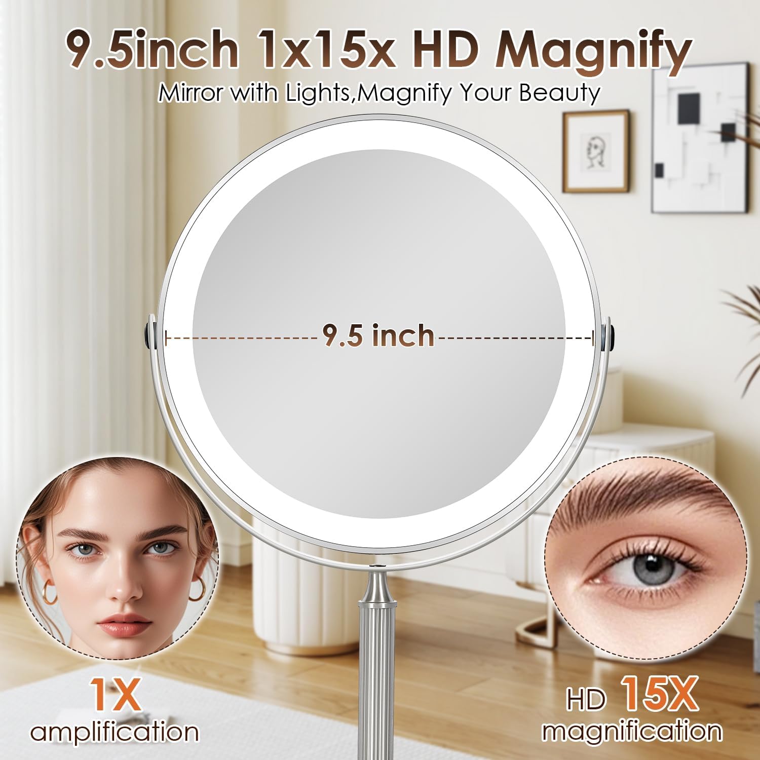 Miroir VESAUR 9,5'' avec grossissement 15x pour détails nets.
