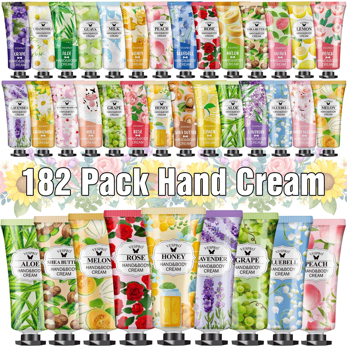 Coffret Vespro 182 crèmes mains, ensemble complet pour hydratation quotidienne.