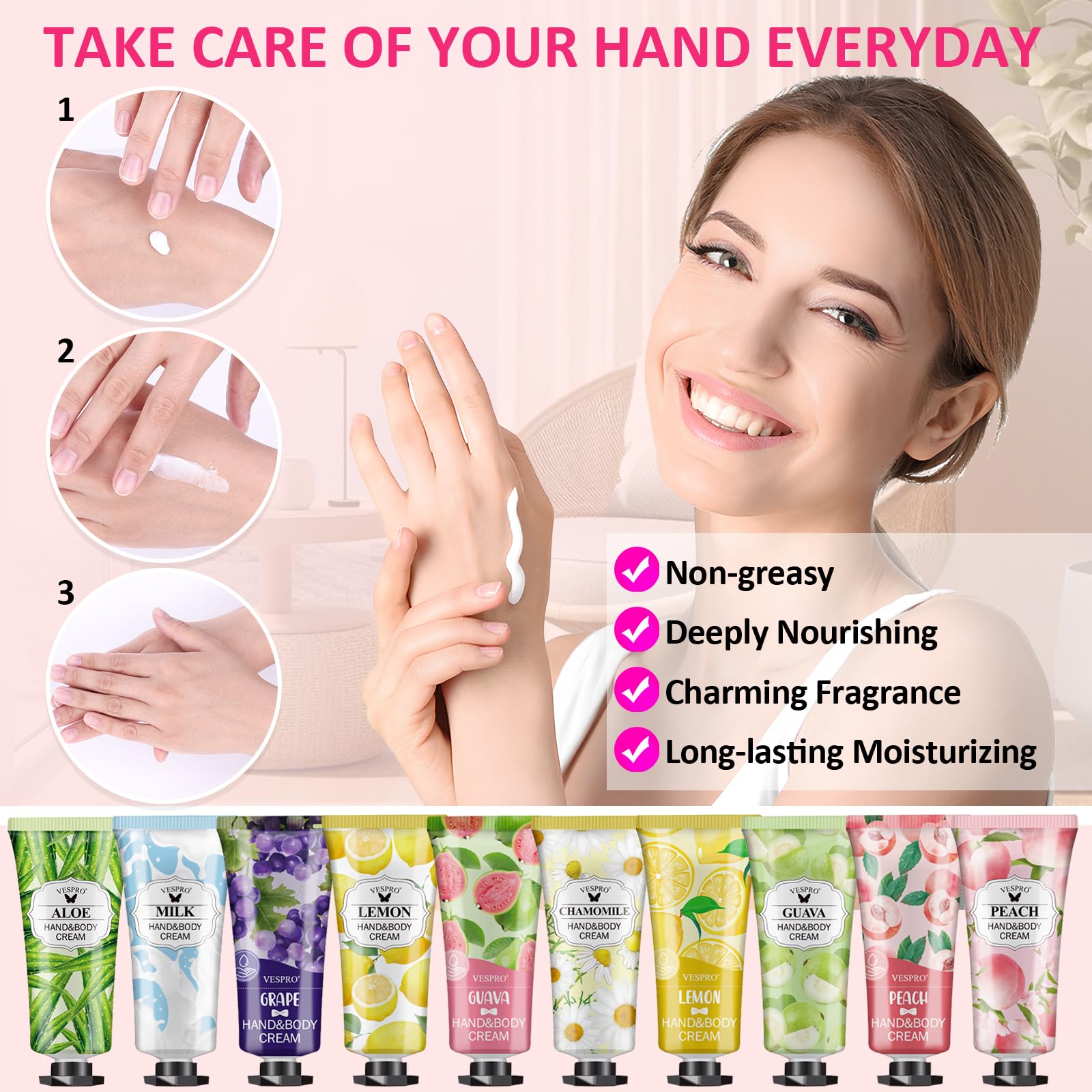 Vespro creme main fleurs de cerisier ambiance, hydratation légère et parfum délicat.