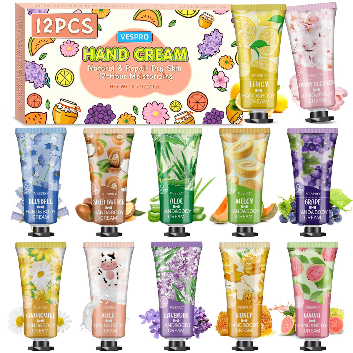Vespro ensemble-cremes-mains-12-pack: cadeau pratique et hydratation quotidienne