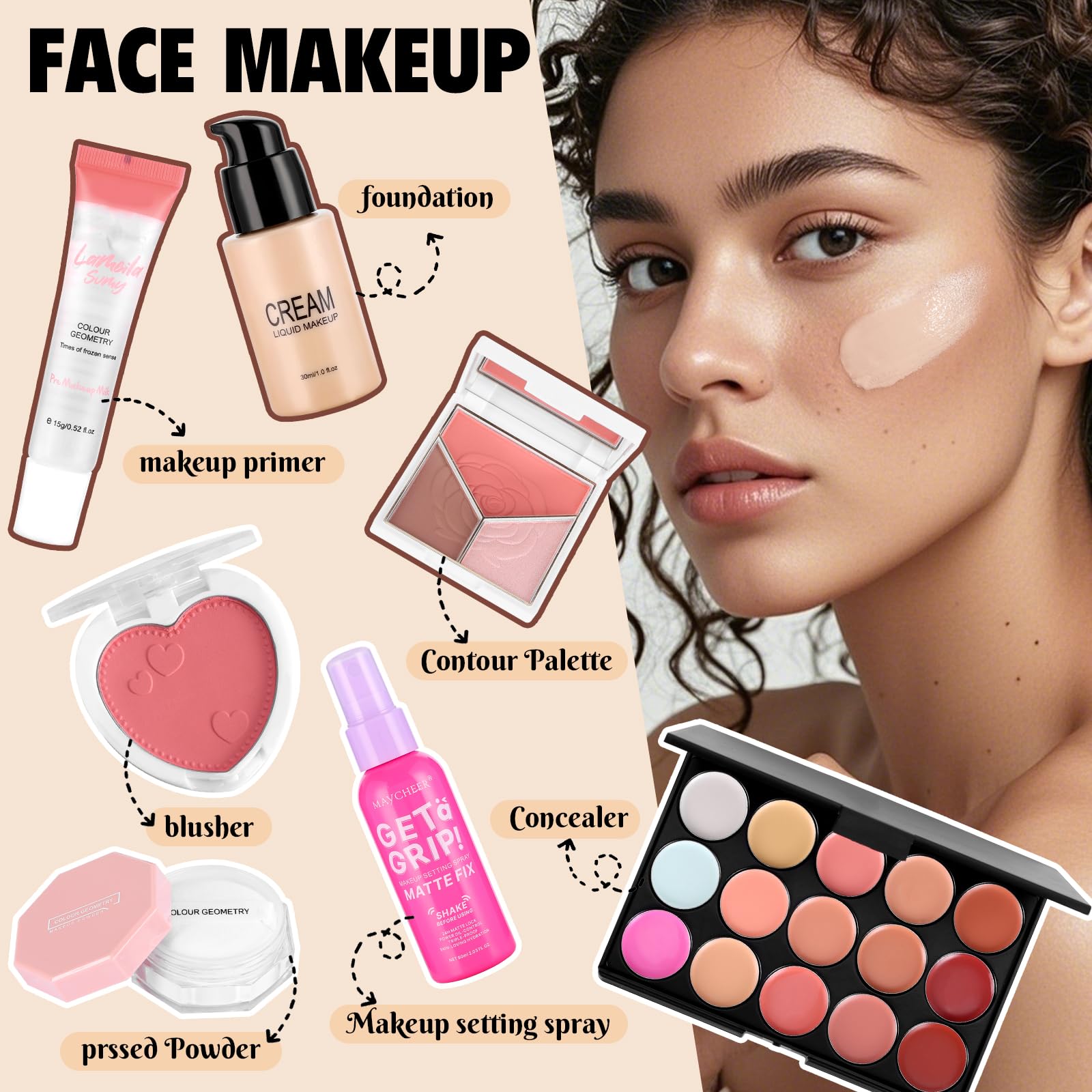 Palette concealer Vespro 15 teintes pour corriger et lisser la peau
