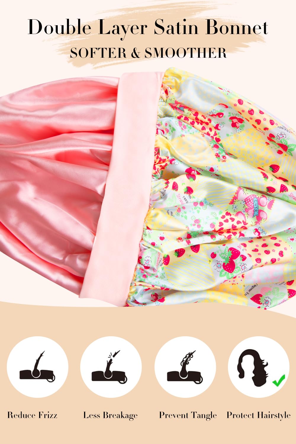 Vettres bonnet satin doublé convient à diverses coiffures, boucles et extensions