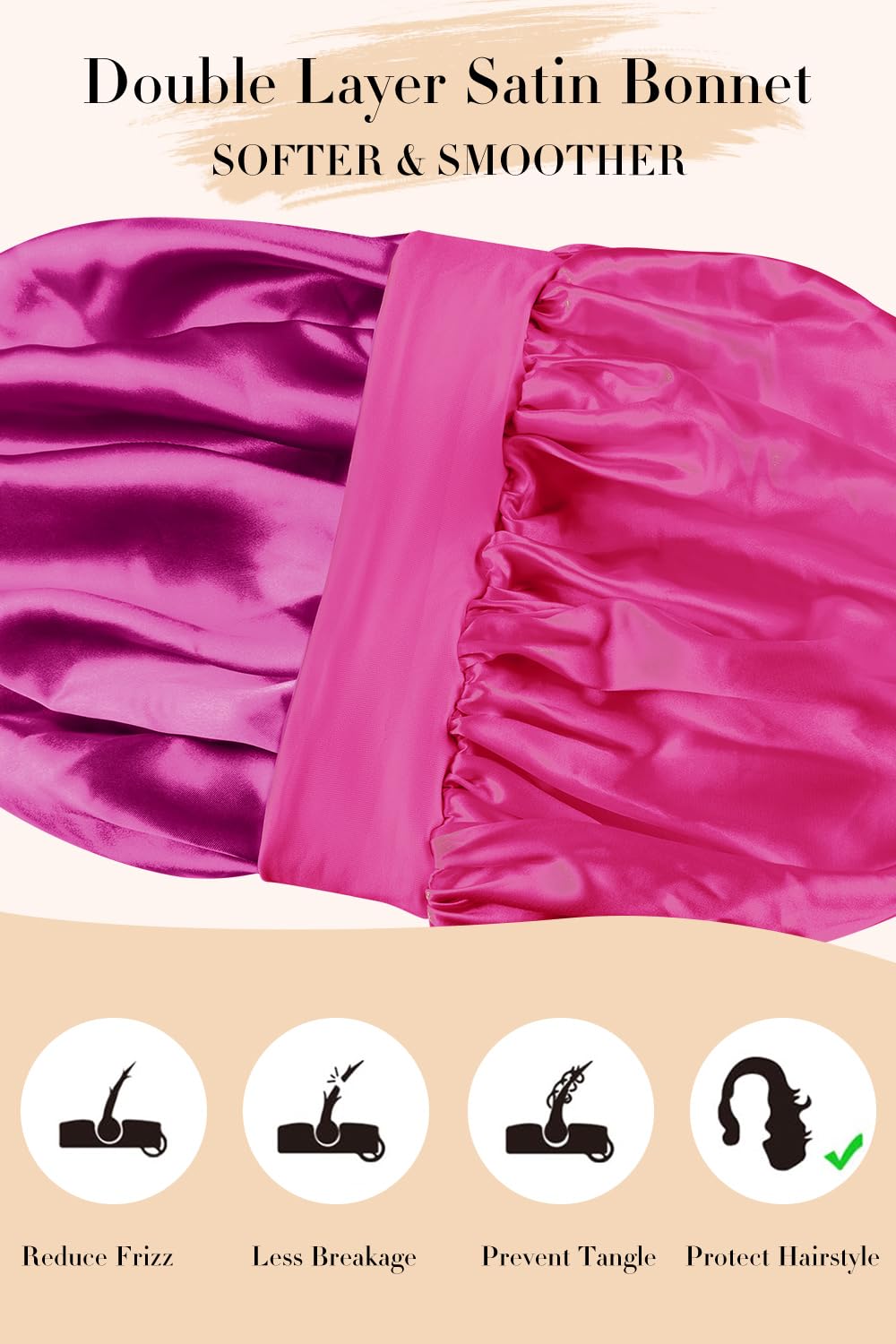 Bonnet Vettres satin usage polyvalent pour visage, maquillage et douche.