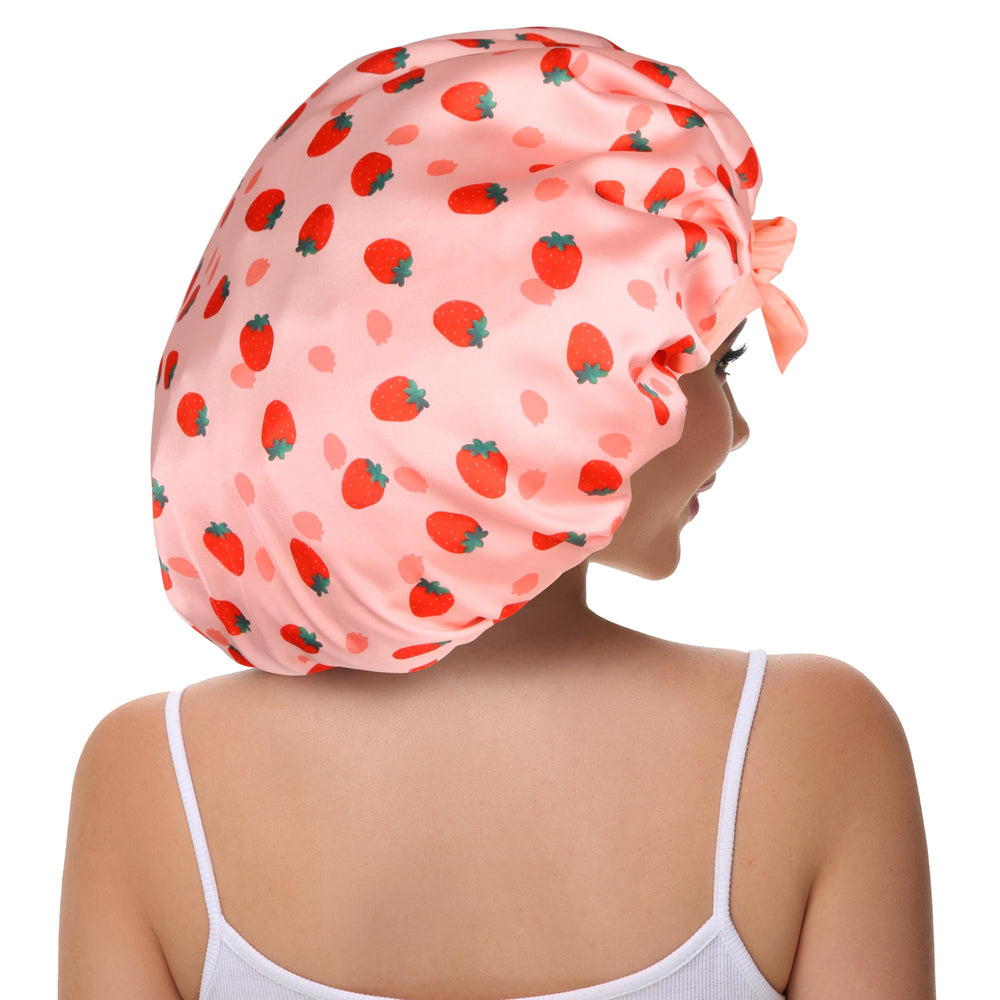 Vettres bonnet satin ajustable, motif fraises, tenue nocturne sans glissement