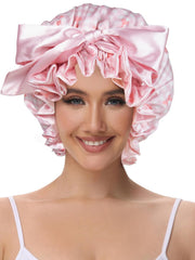 Bonnet Vettres satin rose, vue arrière, maintien sûr toute la nuit.