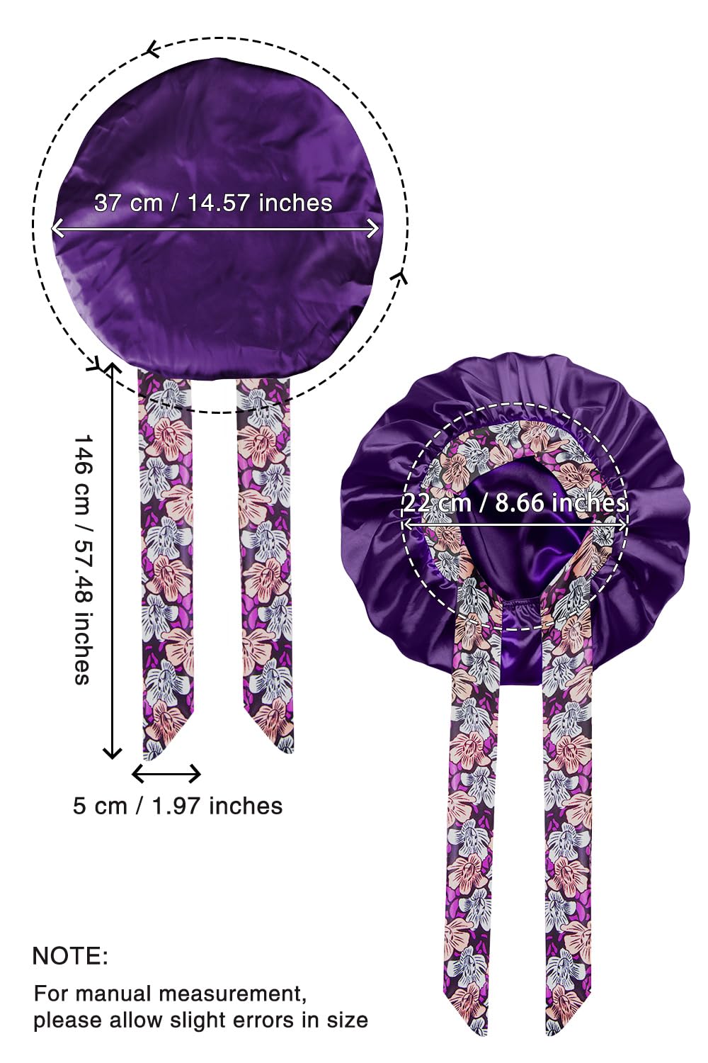 Bonnet spacieux Vettres en satin, convient à toutes les coiffures et longueurs.