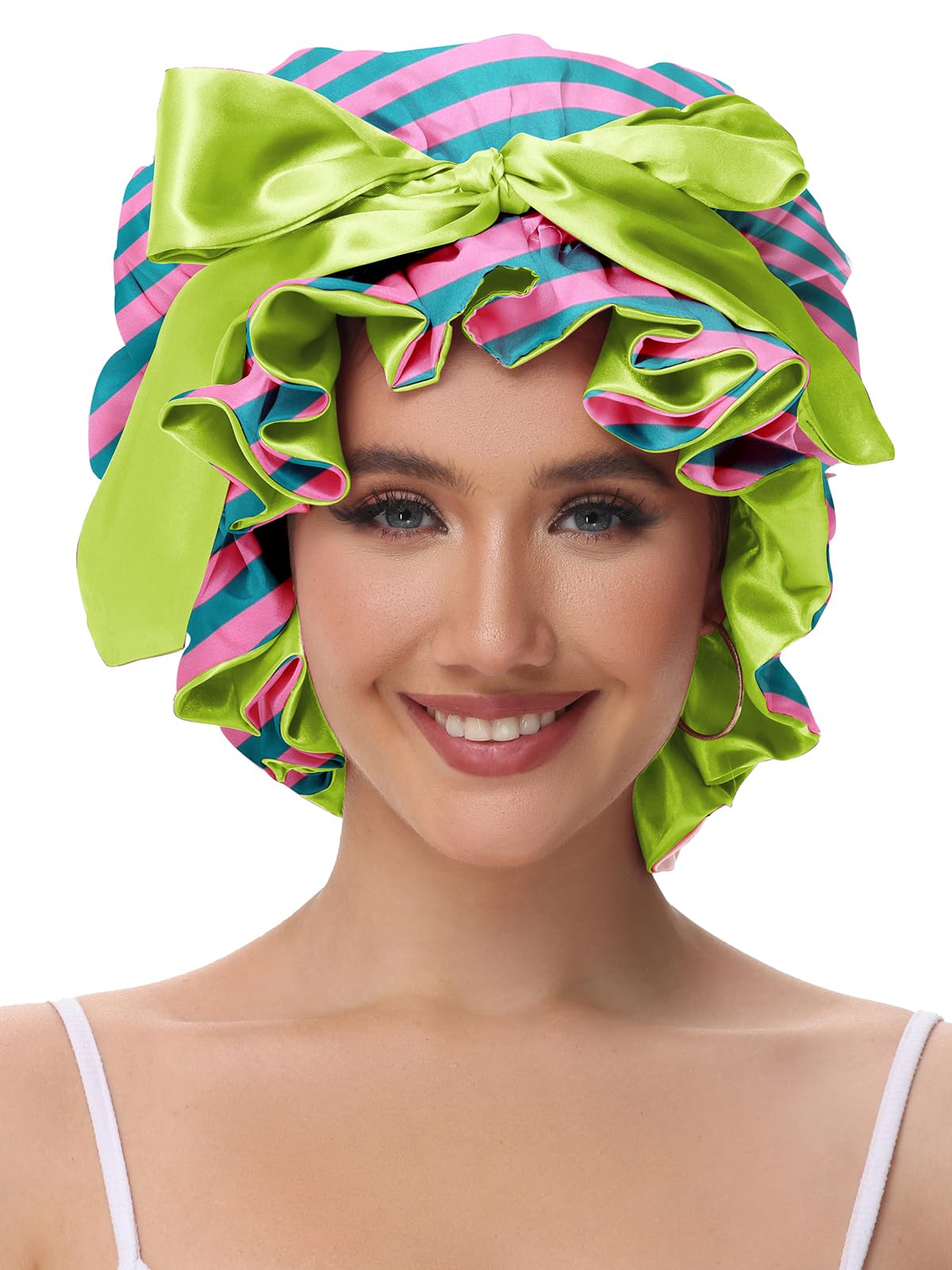 Vettres chapeau-douche-satin idéal pour garder les cheveux au sec sans frottement.