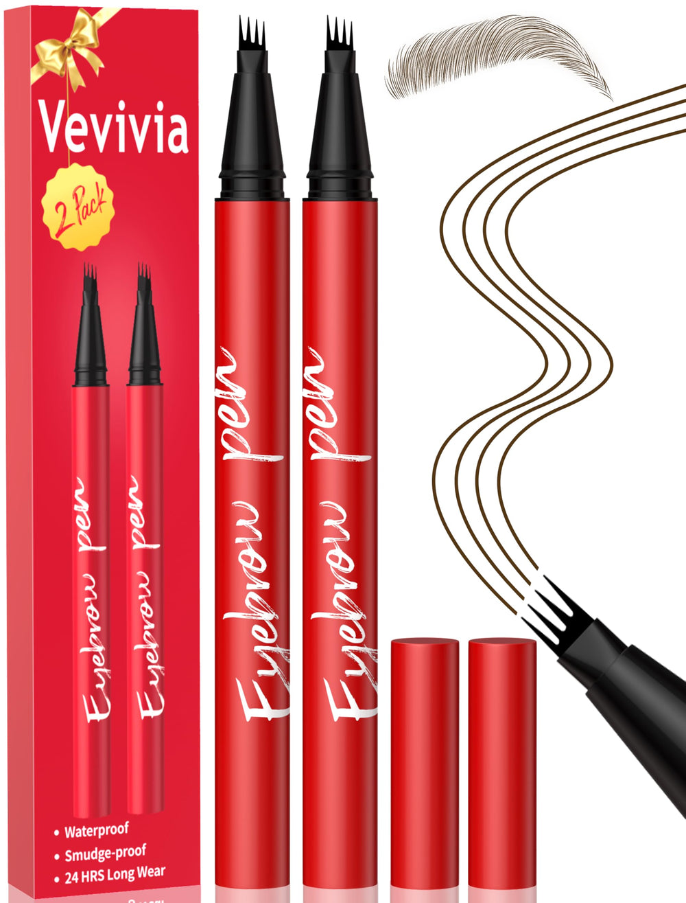 Crayon sourcils Vevivia Beauty à 4 pointes brun foncé pour un look naturel