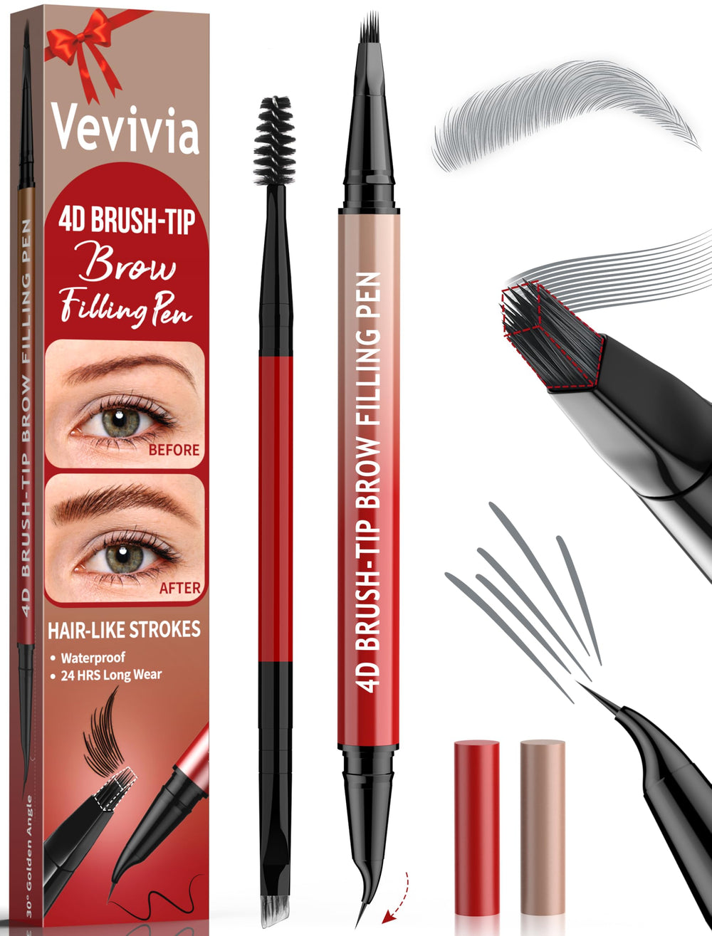 Vevivia Crayon Sourcils 4D avec brosse pour un rendu naturel et précis.