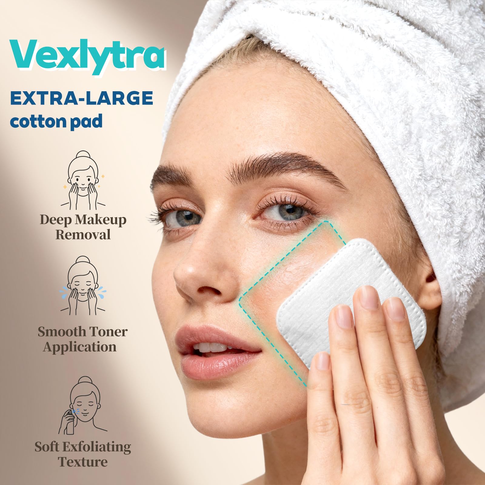 Disques coton Vexlytra double-face pour démaquillage et soin délicat.