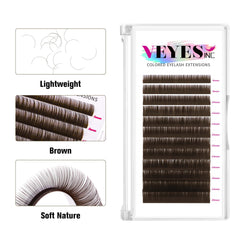 VEYES INC extensions cils silk brun foncé, 8-16mm, courbe naturelle.
