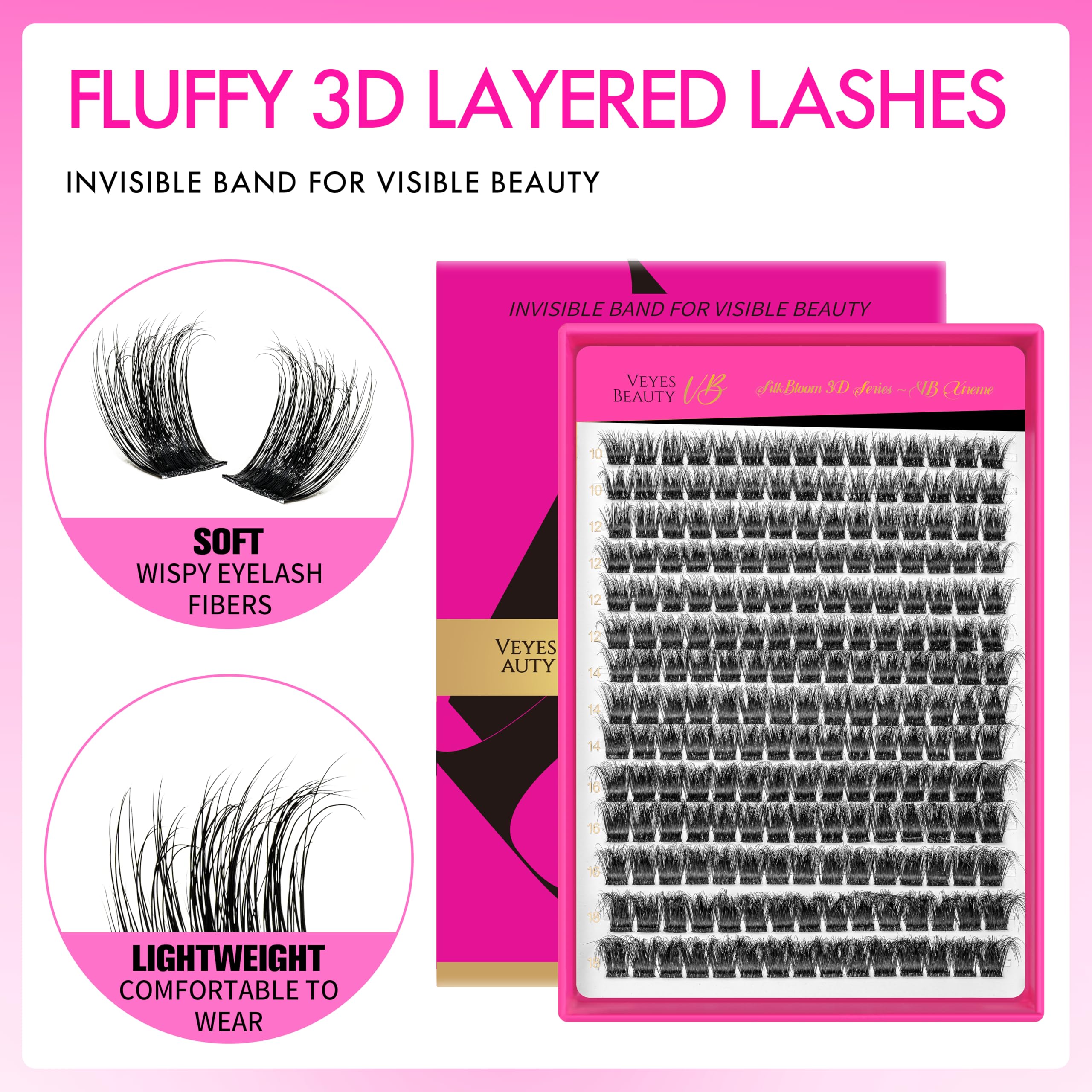 VEYESBEAUTY clusters cils avec bande invisible pour port discret et confortable.