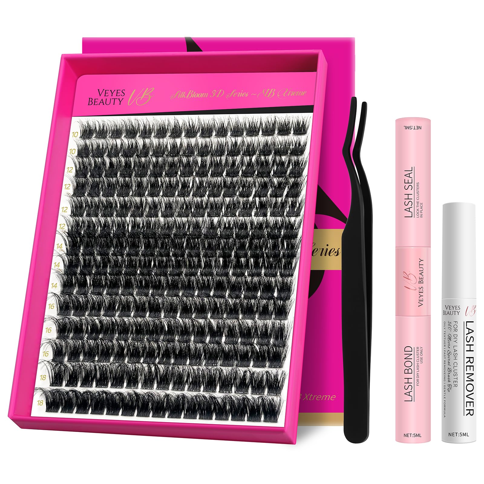 VEYESBEAUTY kit lash clusters xtreme 3D: résultats volumineux et faciles à ajuster.