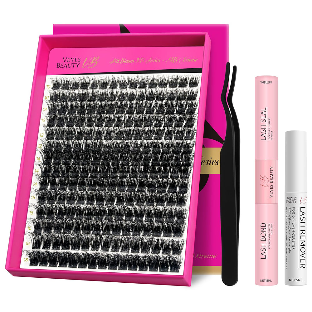 VEYESBEAUTY kit lash clusters xtreme 3D: résultats volumineux et faciles à ajuster.