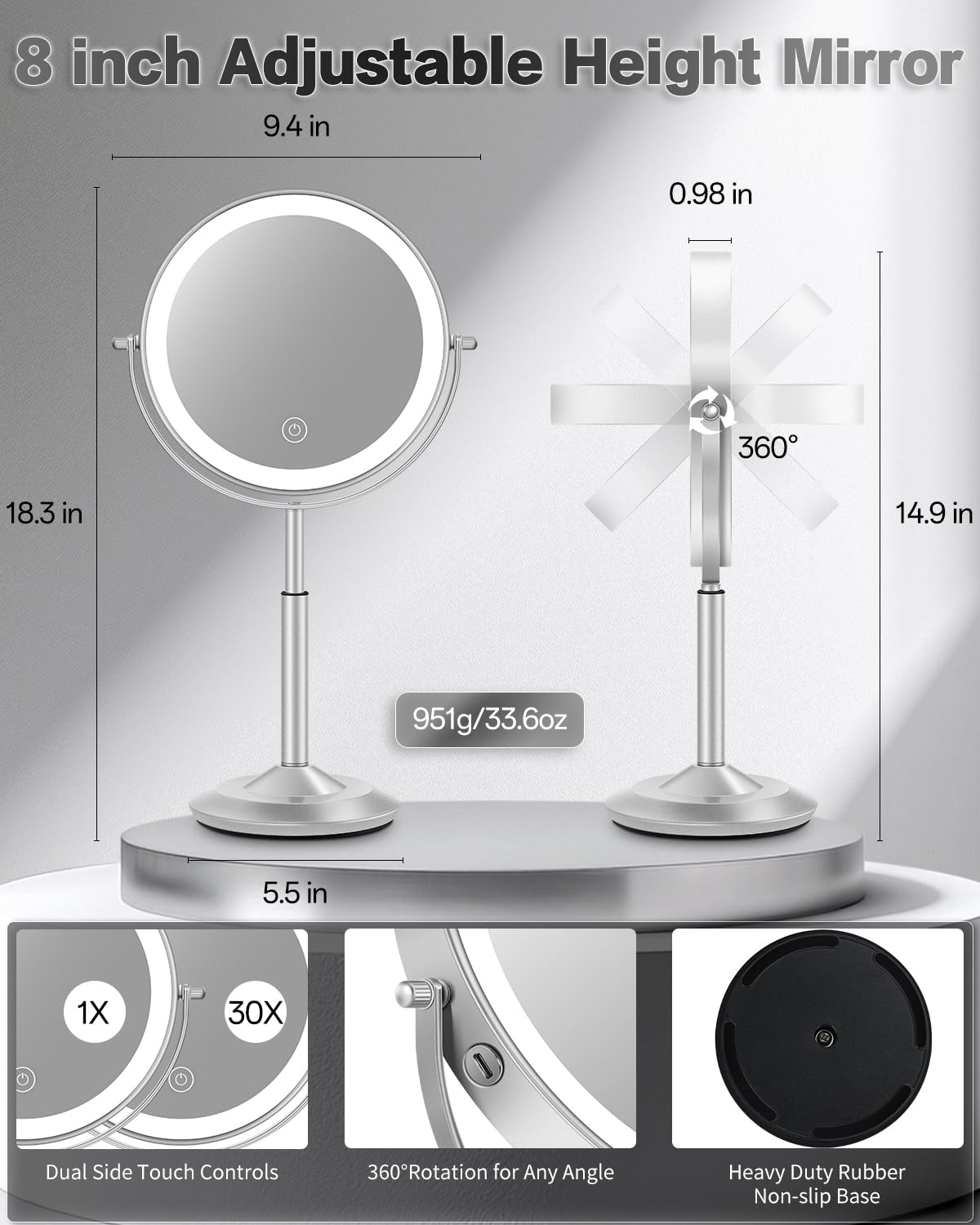 Design moderne du miroir lumineux VFD, idéal comme cadeau