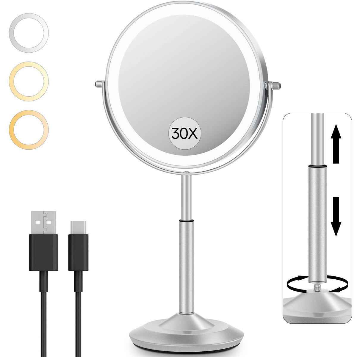 Miroir beauté VFD avec grossissement 30x et 1x pour détails précis