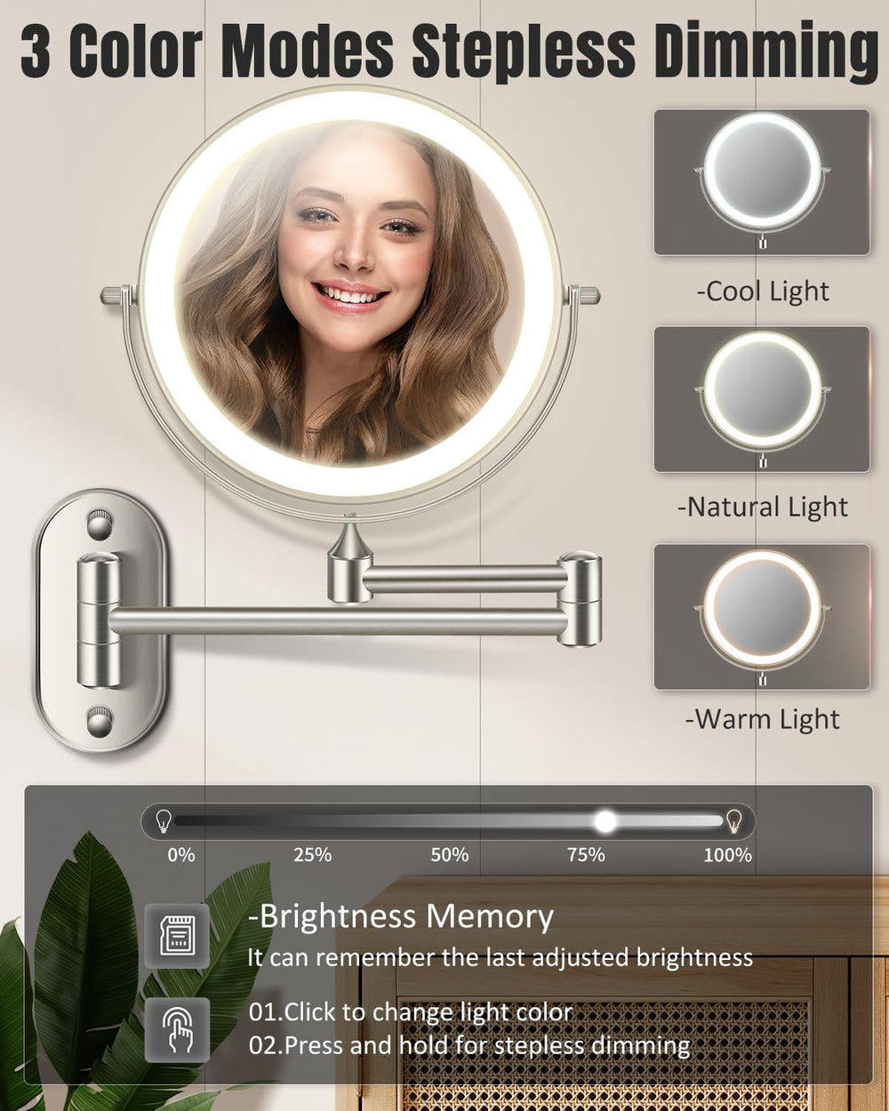 Miroir VFD bras extensible 360° pour un angle parfait.