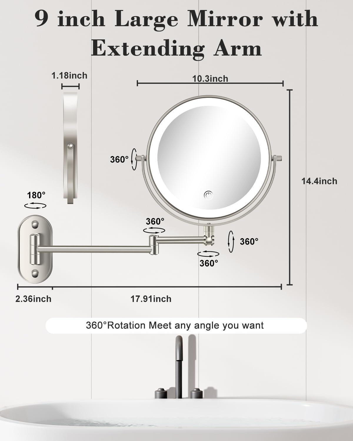 Bras extensible et hauteur ajustable du miroir VFD