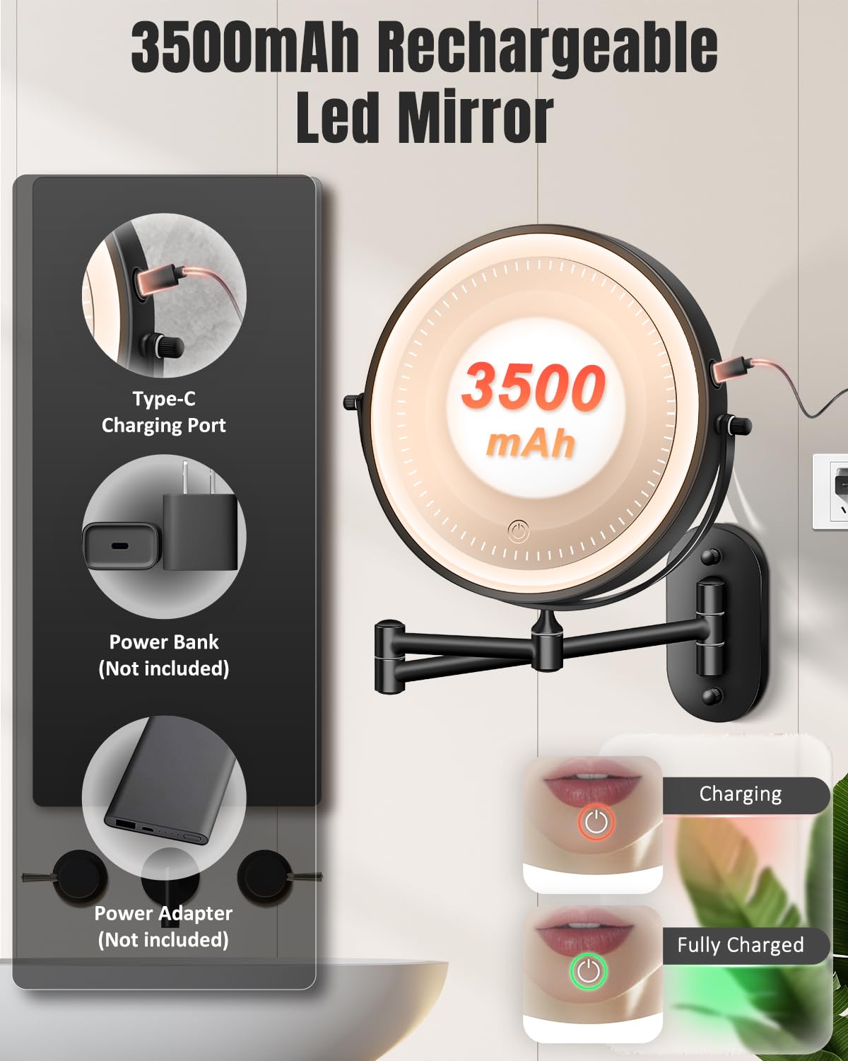 Miroir VFD bras extensible et rotation à 360 degrés pour angle personnalisé.
