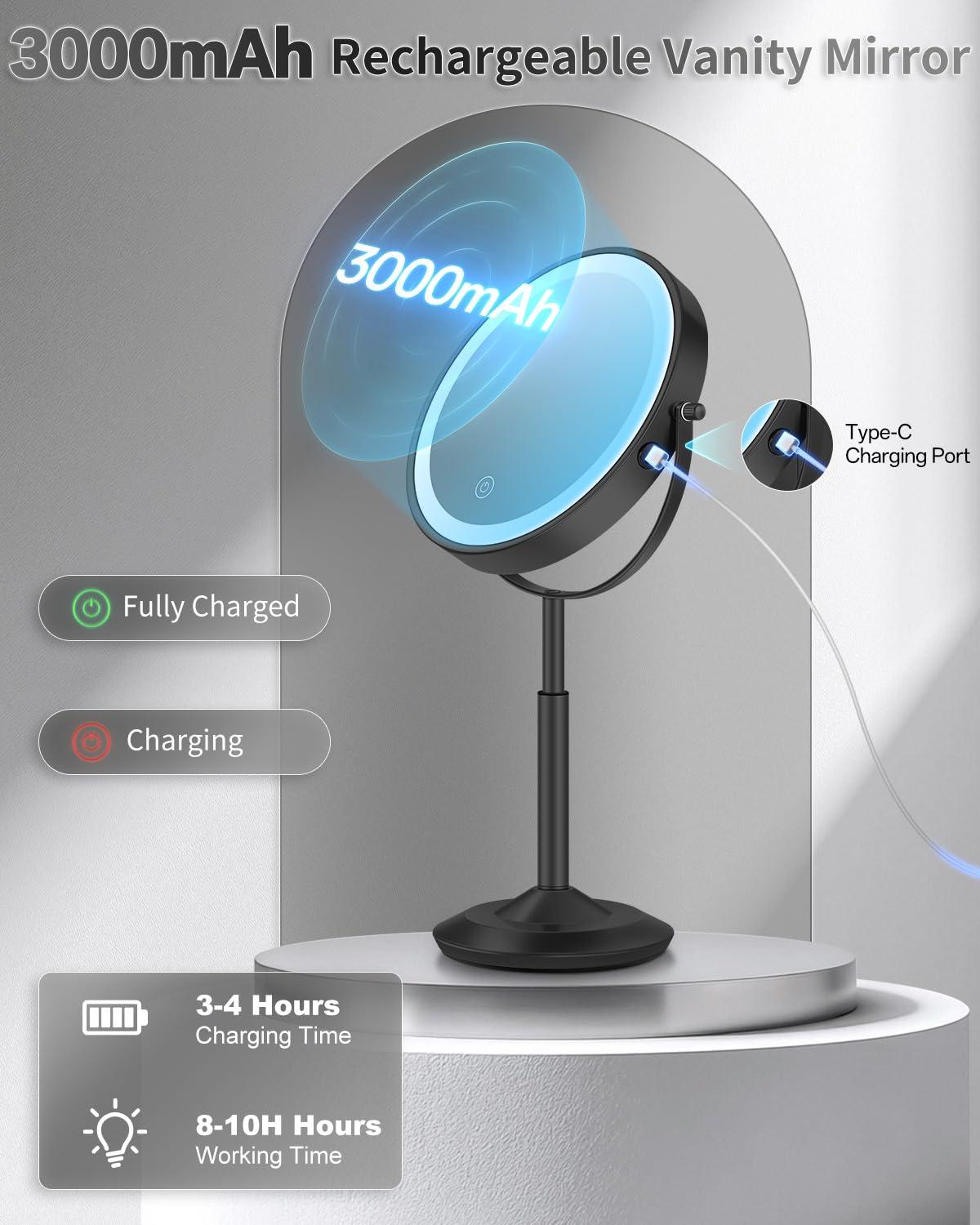 Miroir VFD cadre métallique durable et montage rapide.