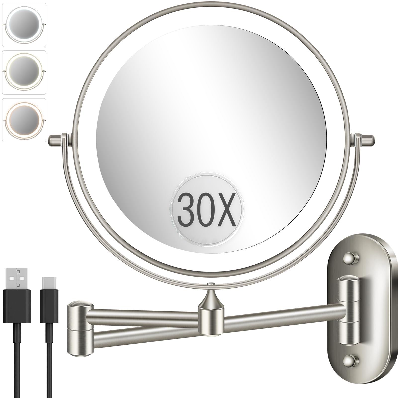 Miroir VFD double-face 30x pour précision maquillage des détails.