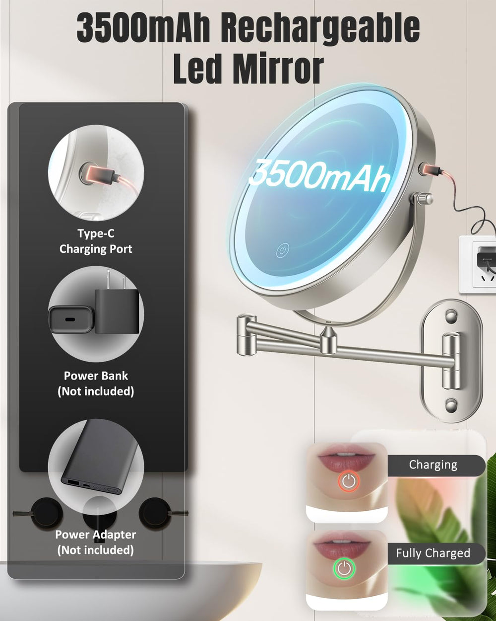 Miroir VFD éclairage réglable et tactile avec mémorisation.