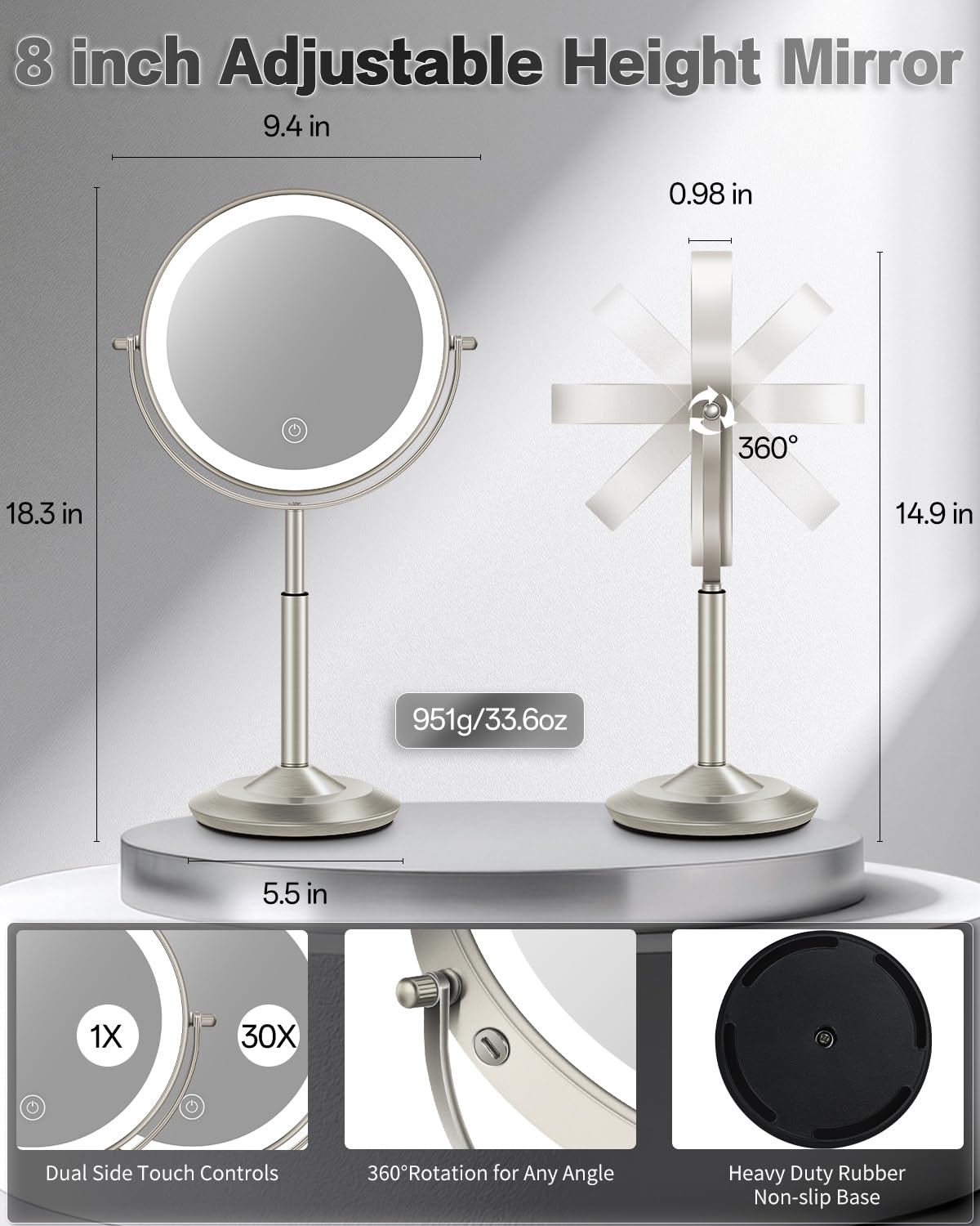 Miroir VFD hauteur réglable pour s’adapter à votre poste.