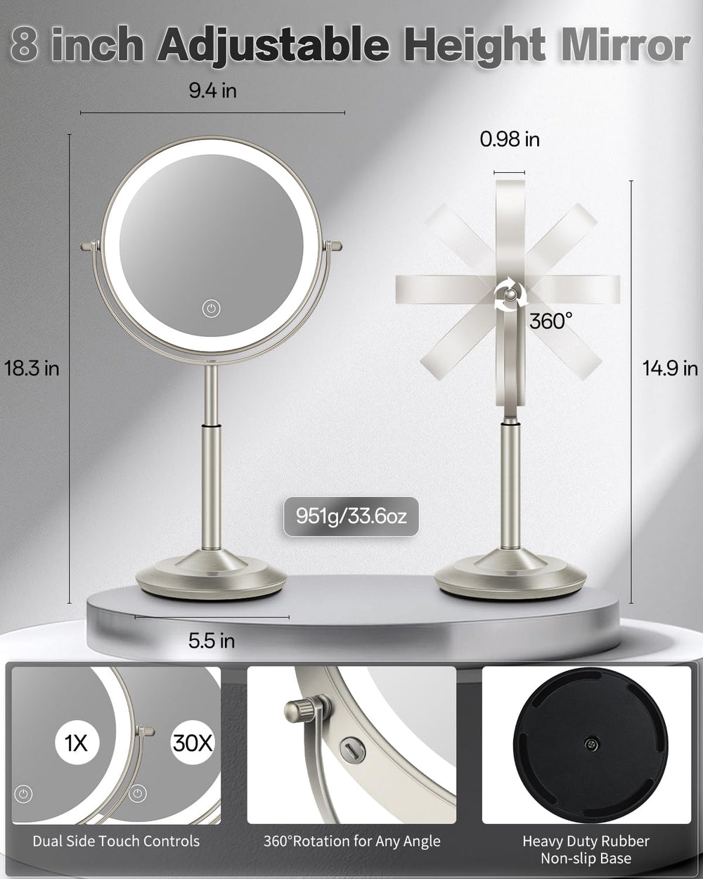 Miroir VFD hauteur réglable pour s’adapter à votre poste.