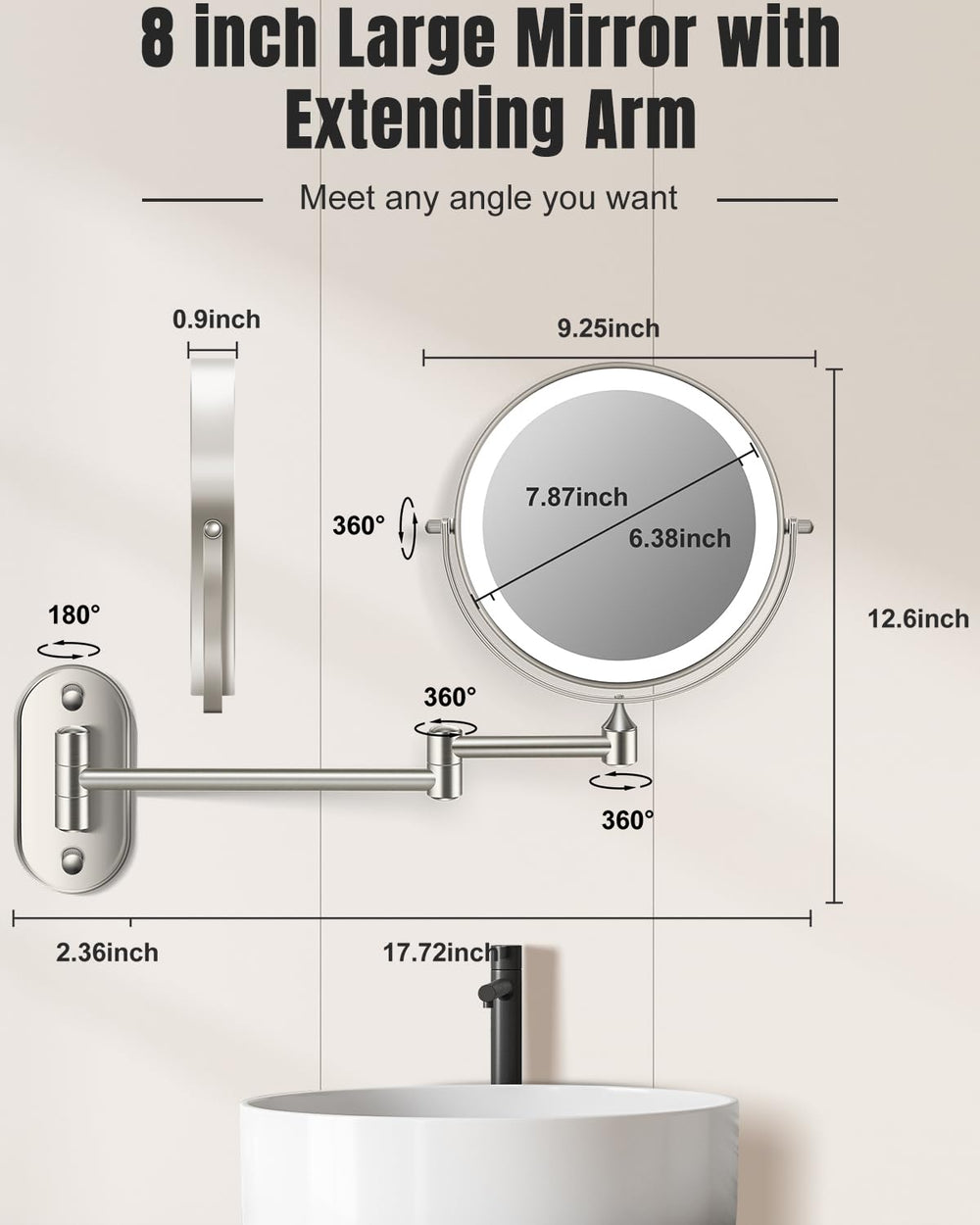 Miroir VFD montage mural facile et durable.