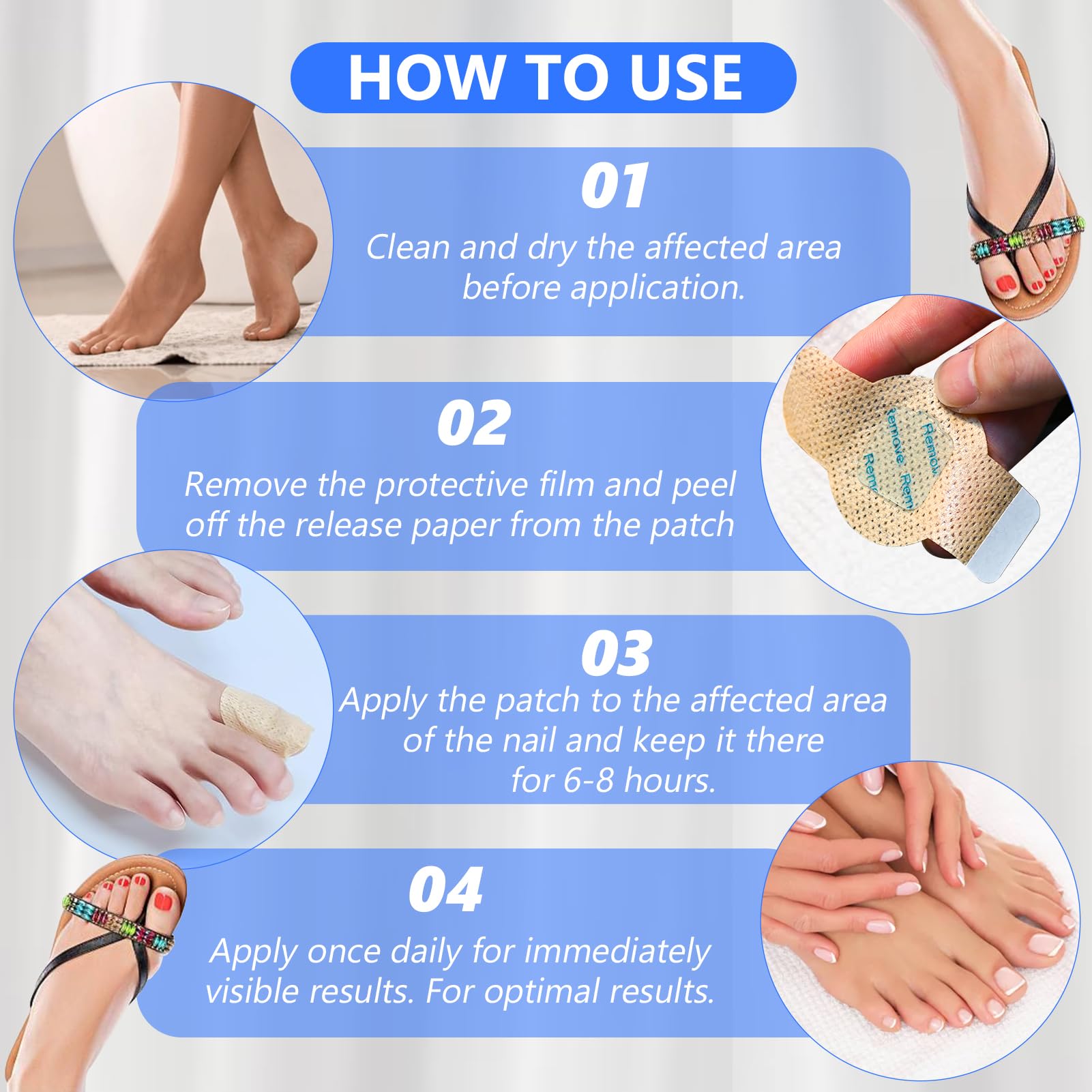 Occlusion hydratante des ongles grâce au patch VFFWBB pour une meilleure absorption.
