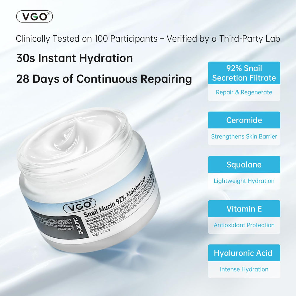 Texture mucine escargot 92, crème VGO pour peau hydratante et revitalisée.