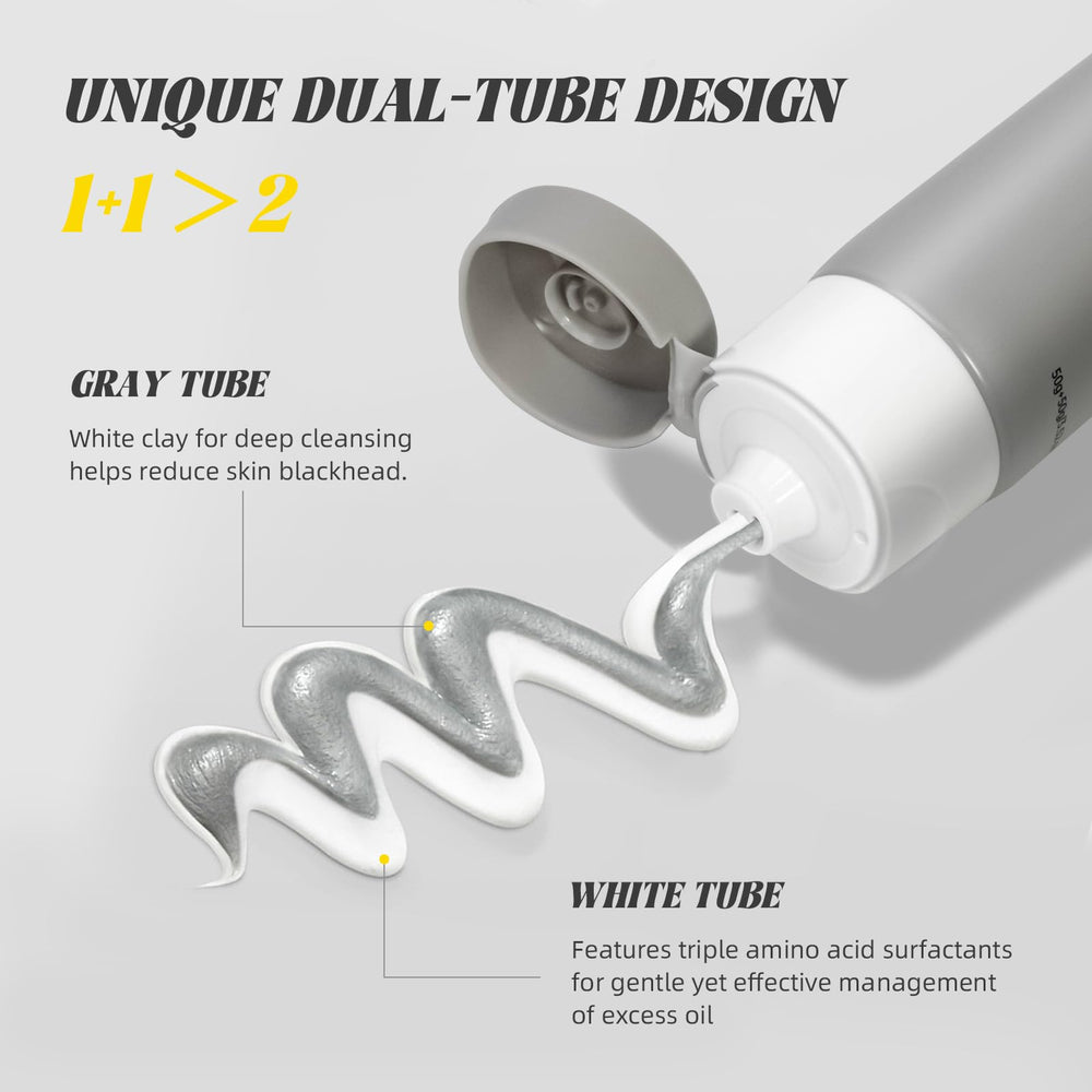 VGO dual-tube cleanser gray tube provides deeper pore cleansing and oil balance.