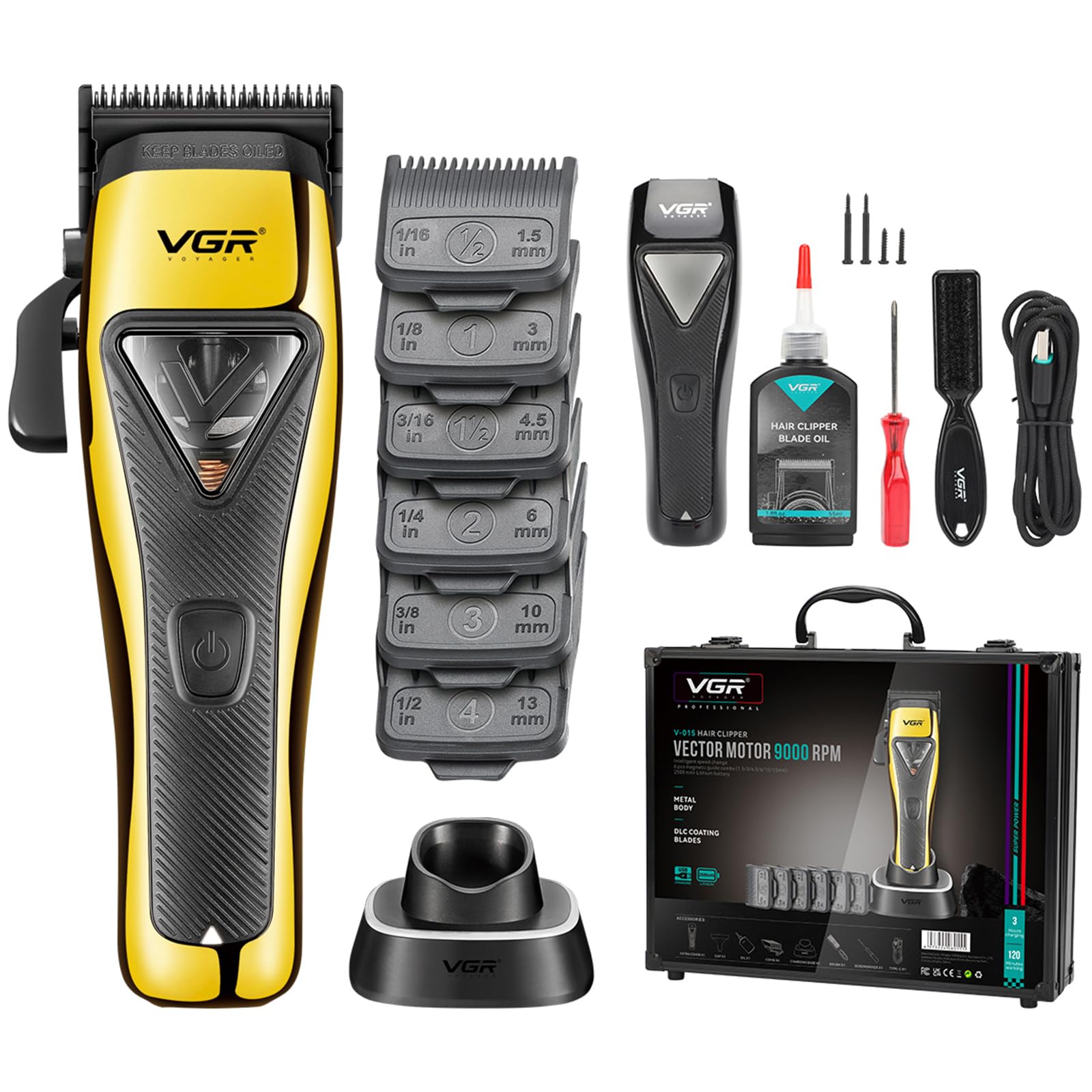 VGR 015 tondeuse professionnelle sans fil avec boîtier métal pour une coupe précise et durable.