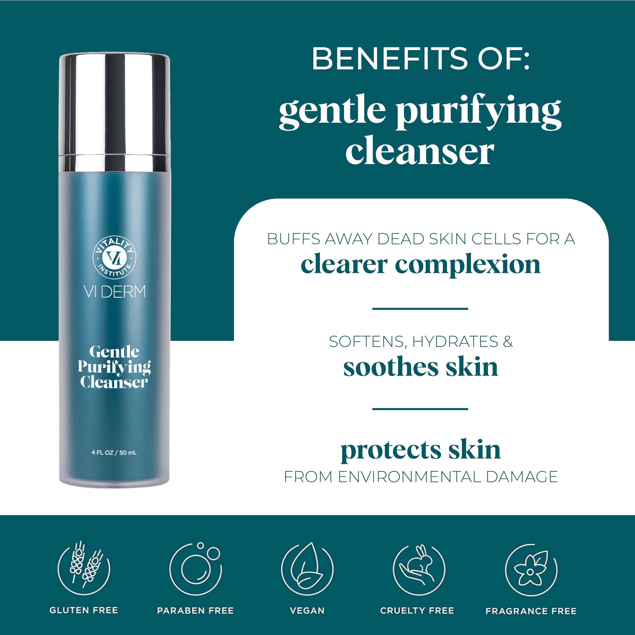 VI DERM Gentle Purifying Cleanser aloé vera — texture apaisante et hydratante.