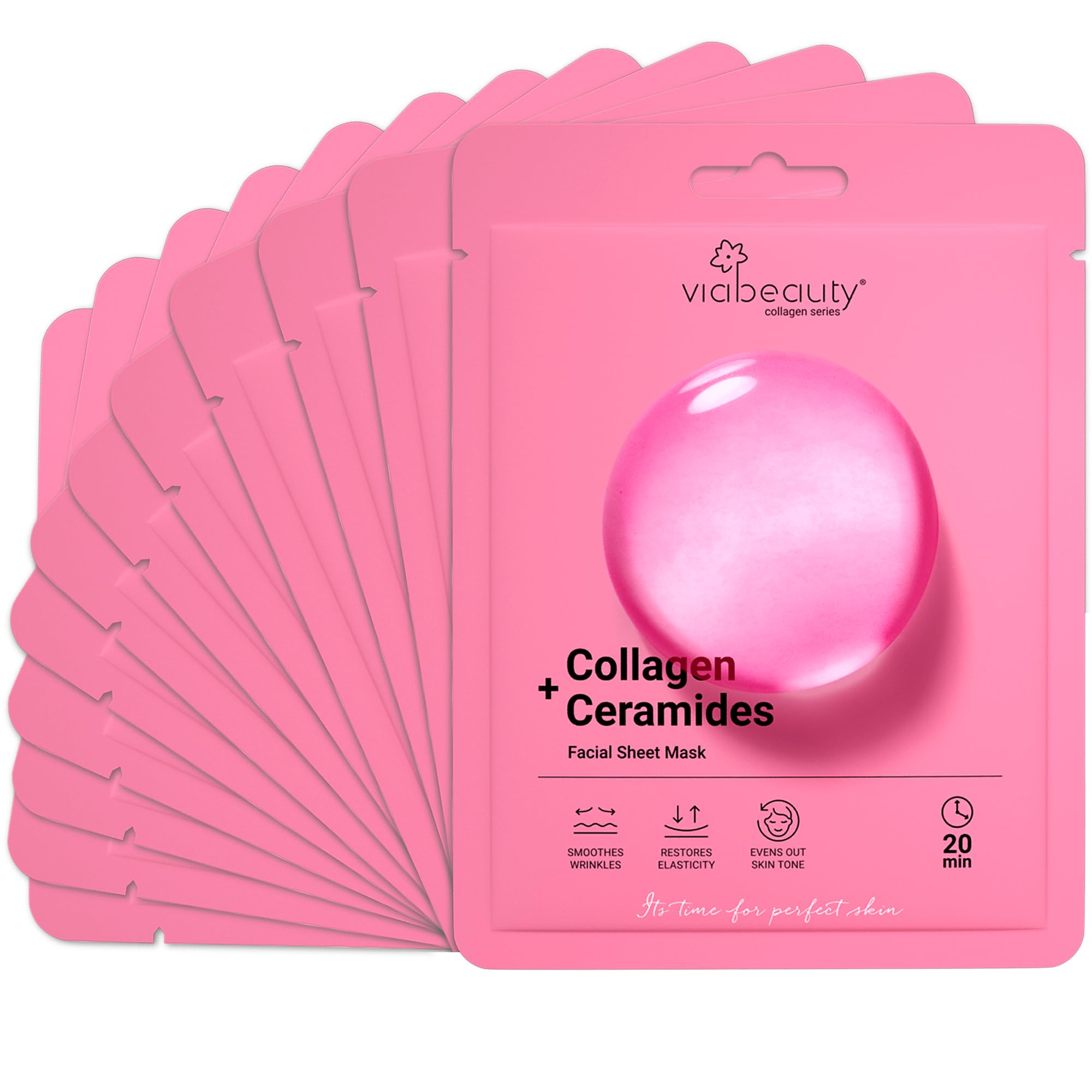 VIABEAUTY masque visage collagene ceramides 12-sachets: soin hydratant et raffermissant.