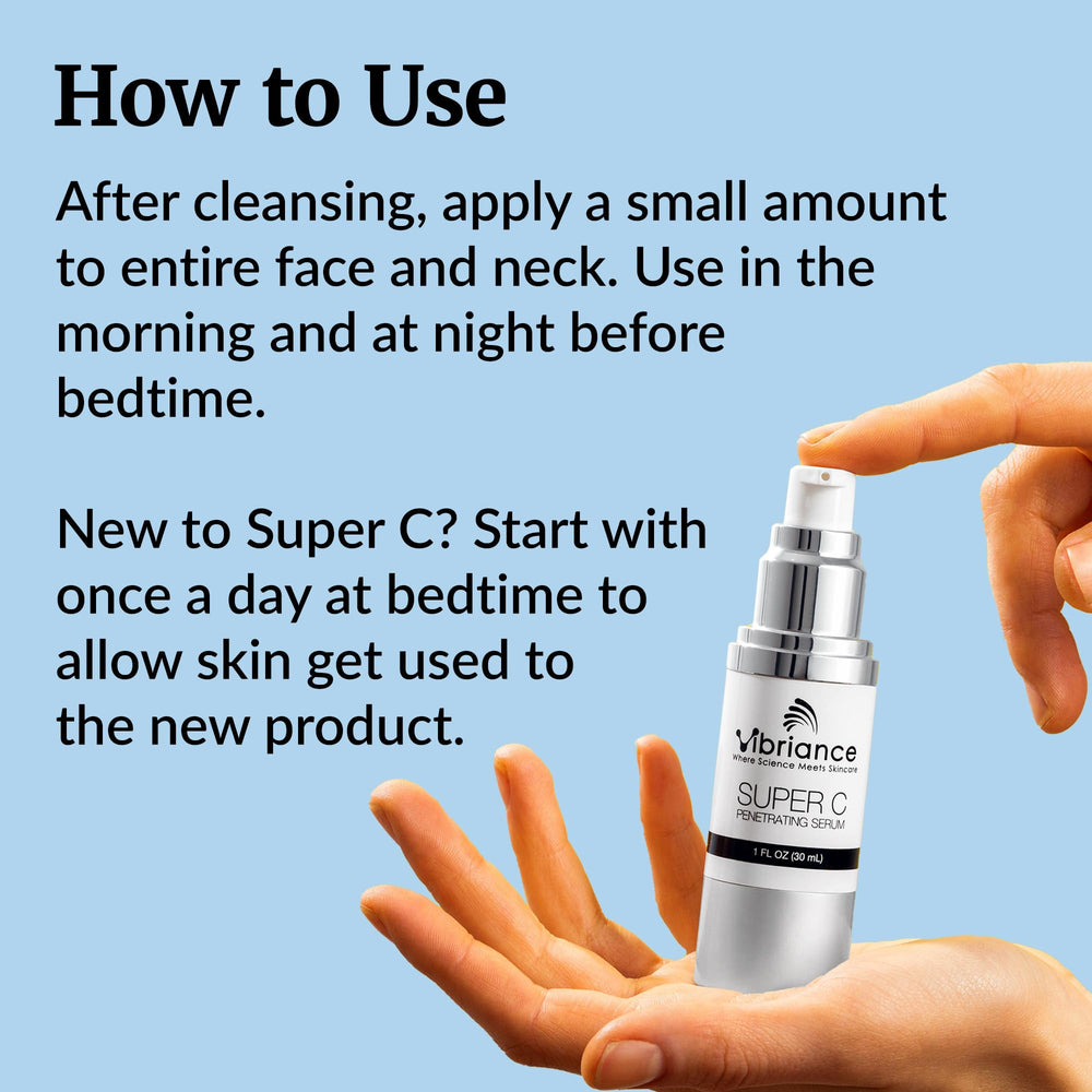 Application visage Vibriance Super C — texture légère pénètre rapidement.